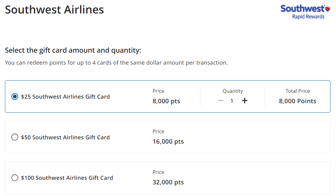 Redeem Choice points for gift cards