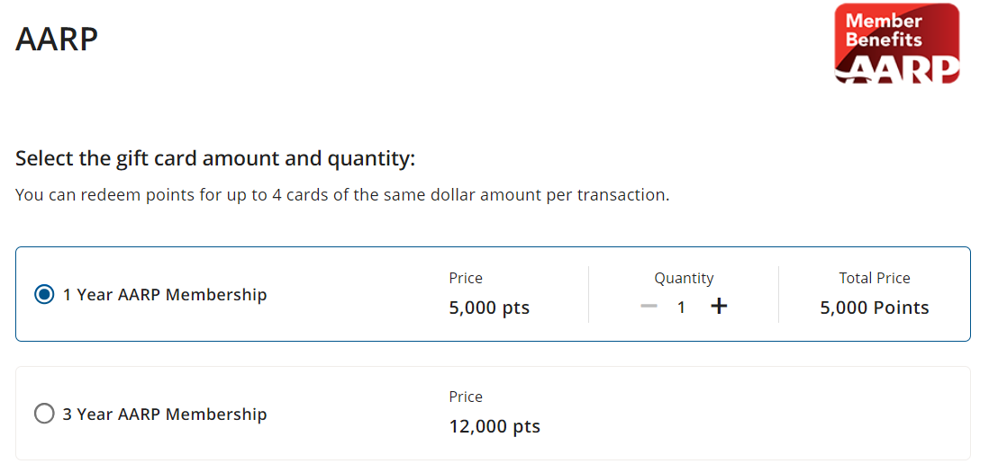 Redeem Choice points for AARP