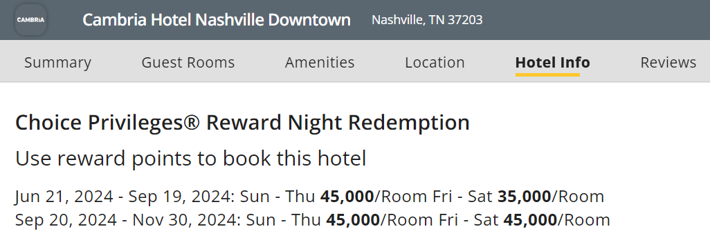 Choice Nashville award rates