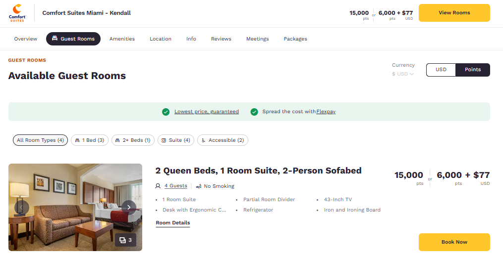 Choice Privileges points and cash booking