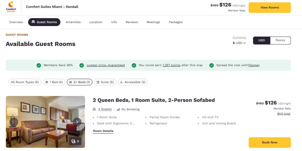 Choice Privileges points and cash booking