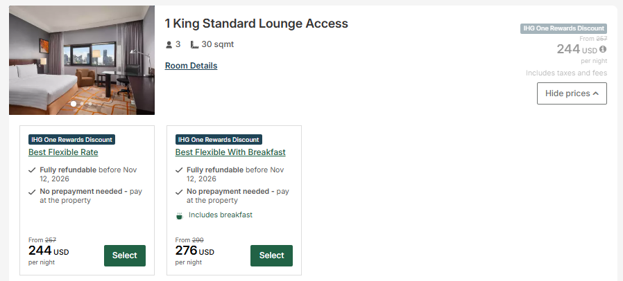 IHG room with lounge access