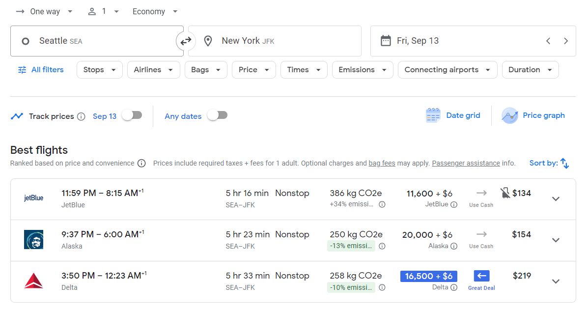Points Path extension with Google Flights