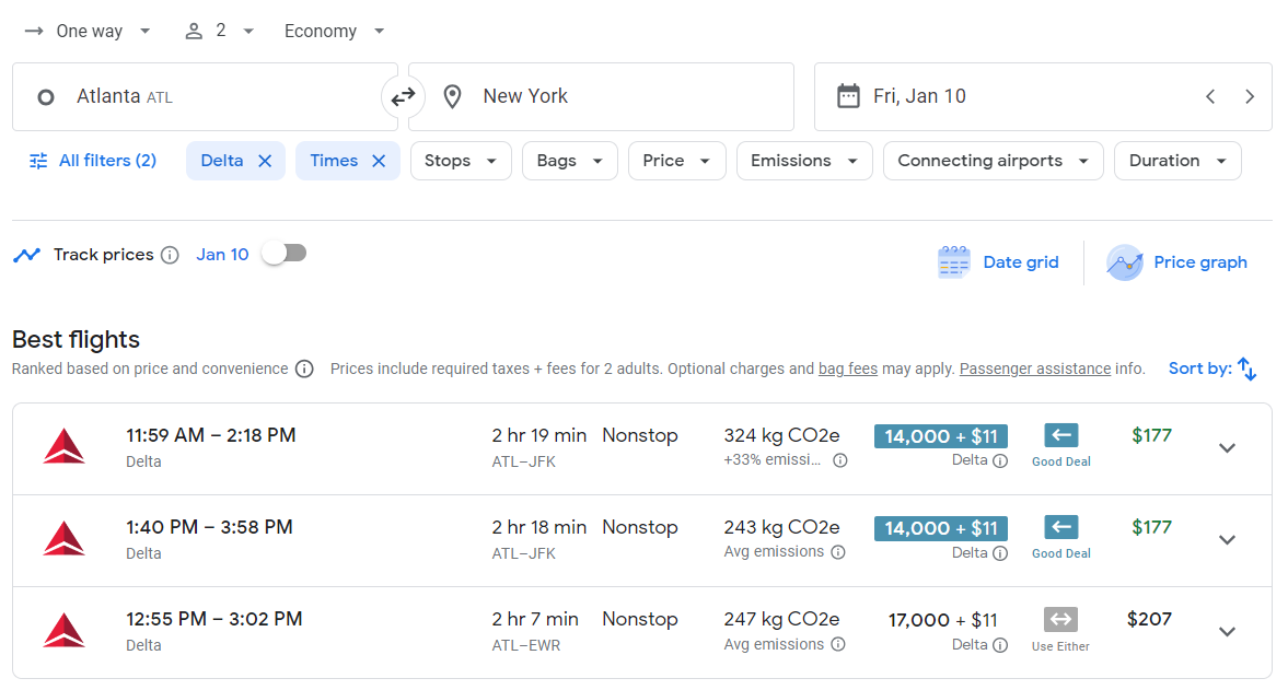 Points Path extension with Google Flights