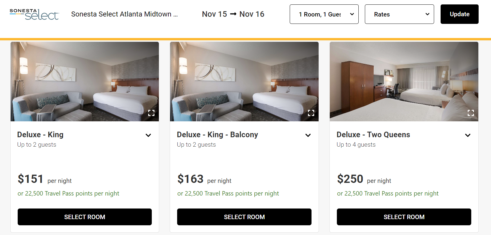 Sonesta Travel Pass award search