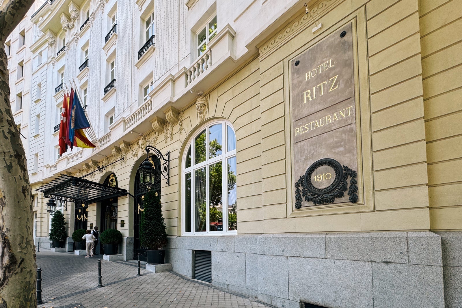 The front entrance of the Hotel Ritz in Madrid, Spain