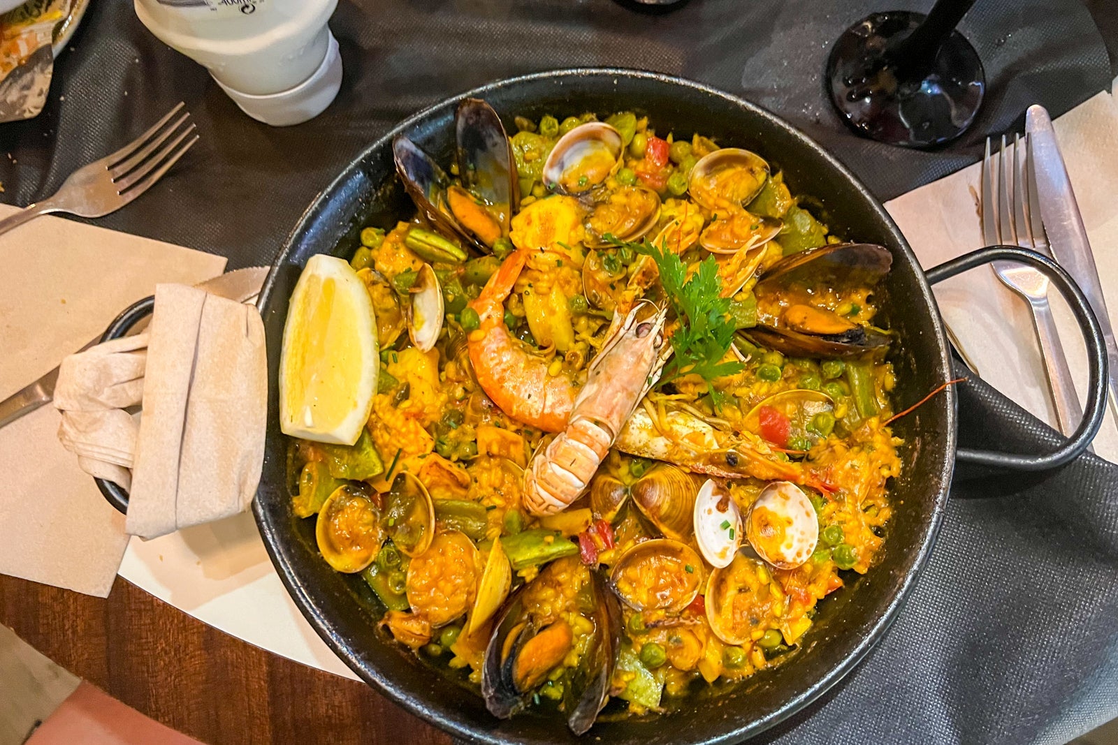A large seafood paella