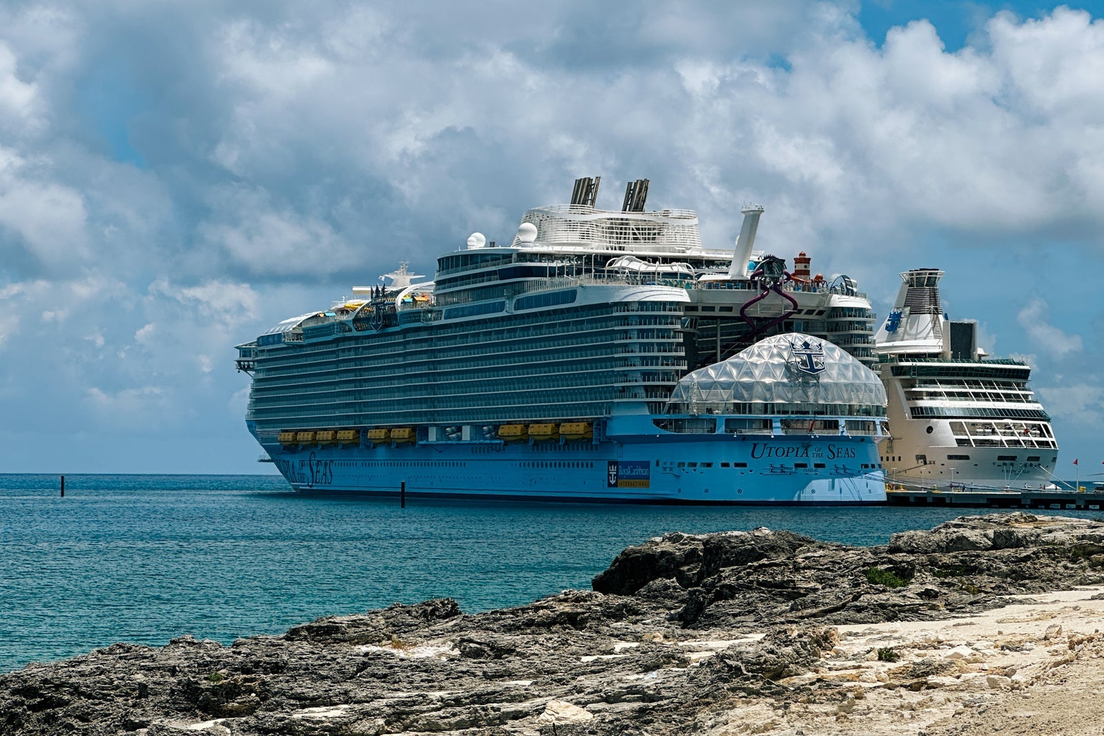 Royal Caribbean's Utopia of the Seas docked at private island Perfect Day at CocoCay