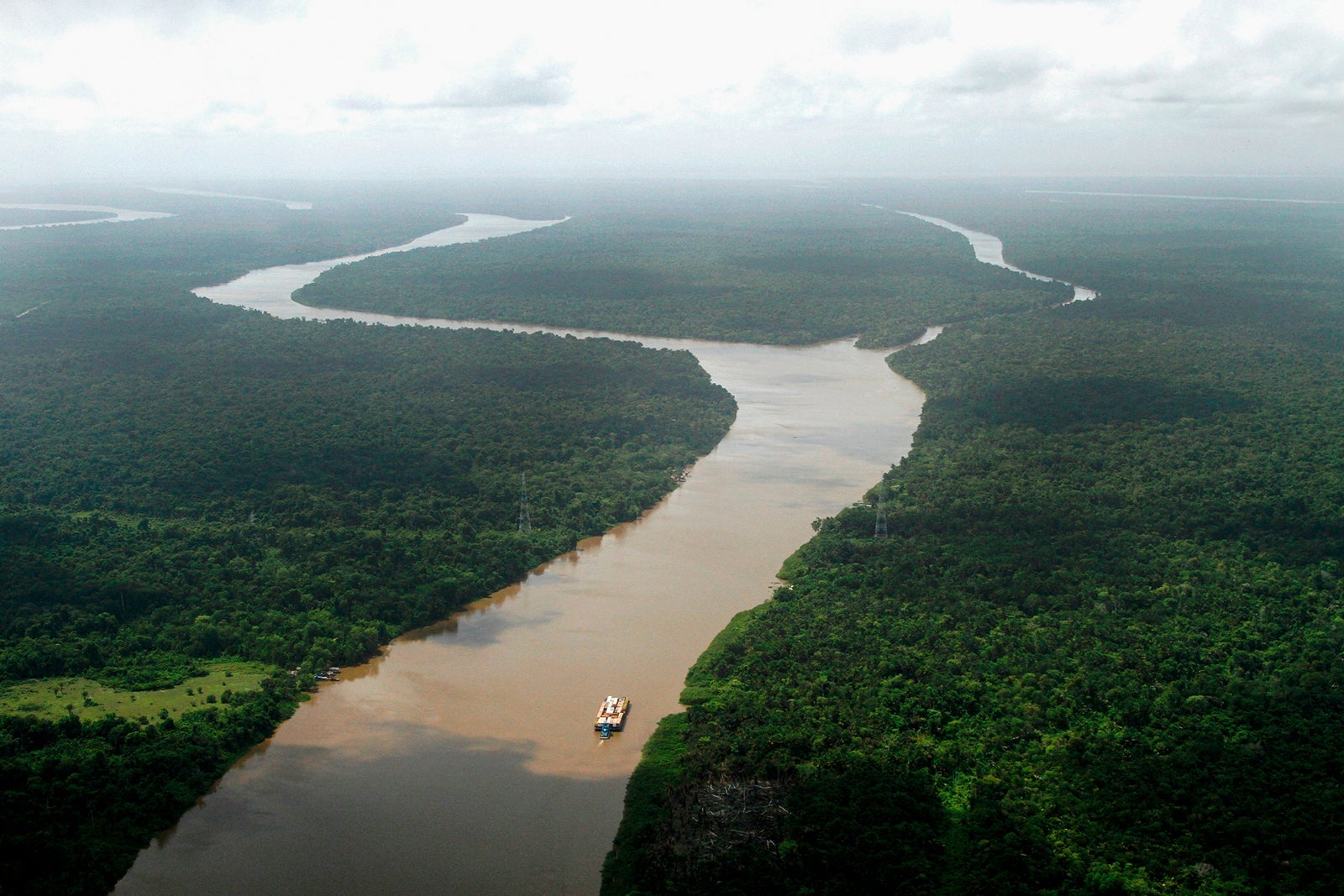An aerial view of a section of the Amazon River