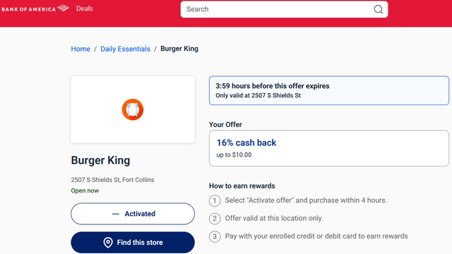 16% off Burger King offer from Bank of America