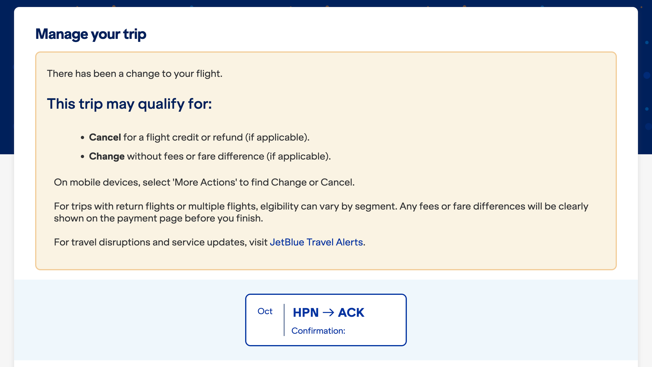 JetBlue flight schedule change