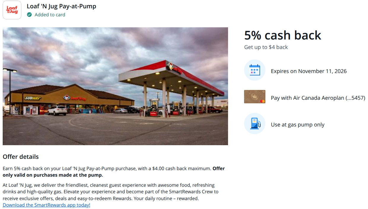 Offer to save up to 5% back on gas purchases