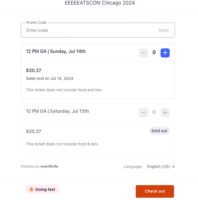 screenshot of Eatscon ticket on eventbrite