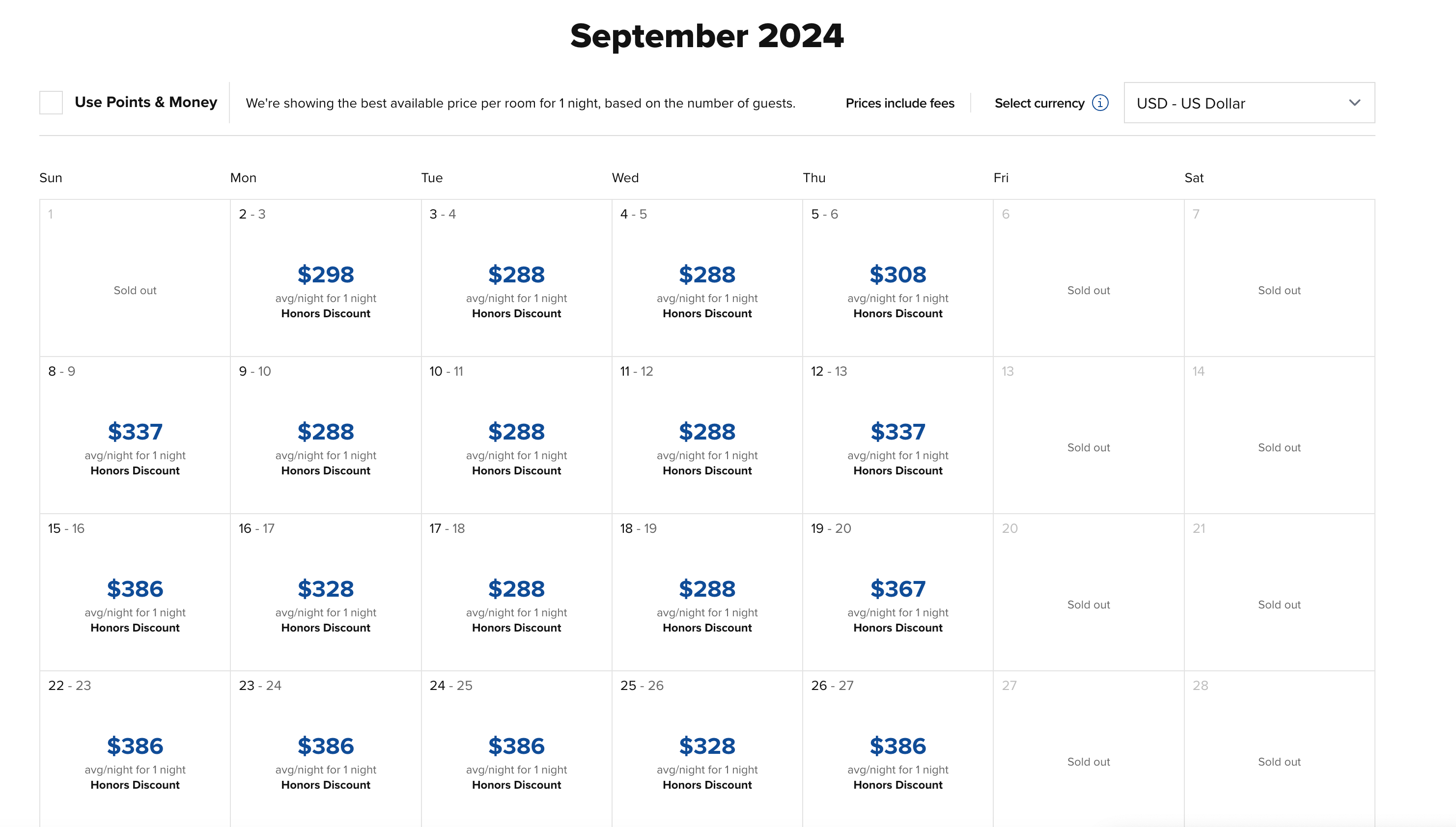 rates calendar