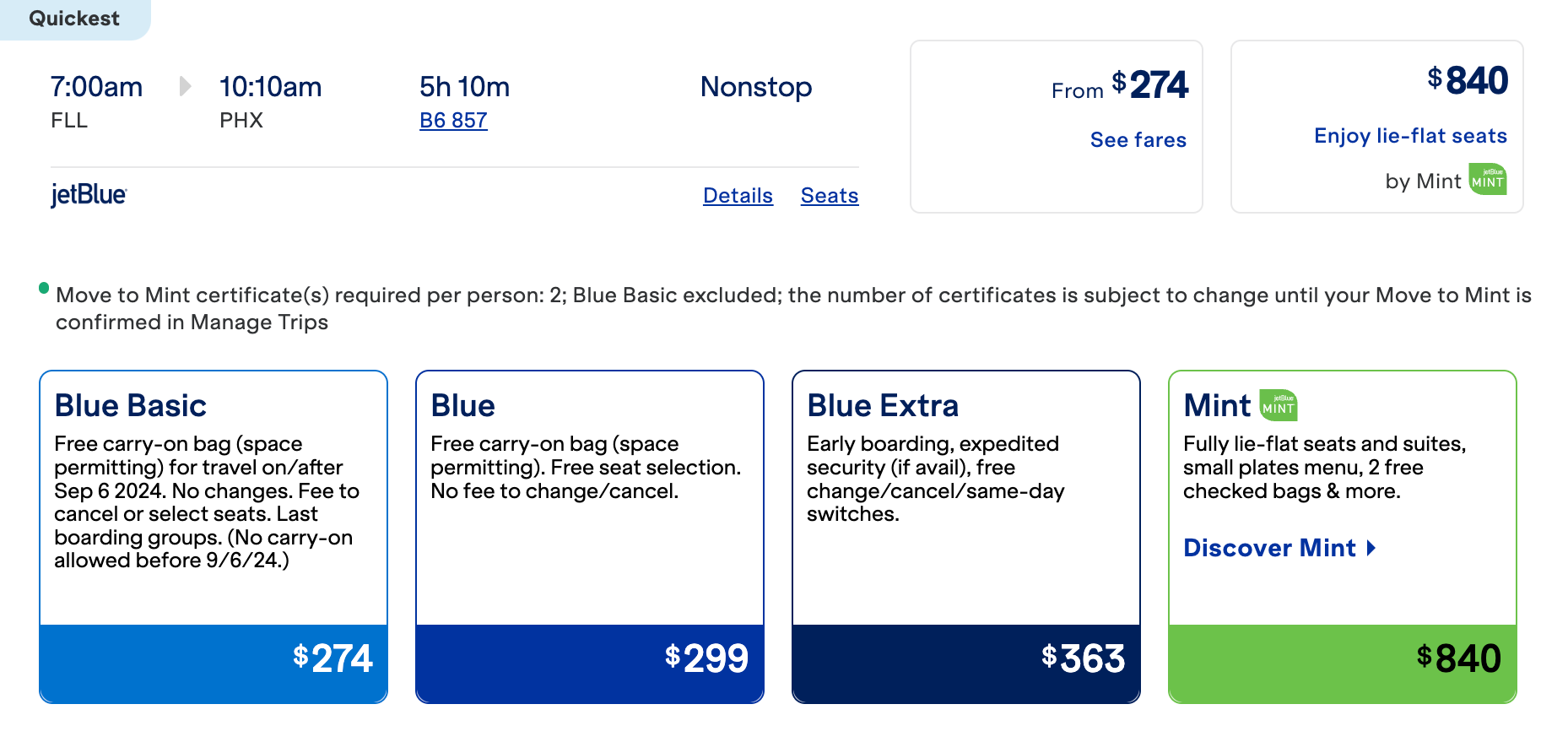 screenshot of jetblue