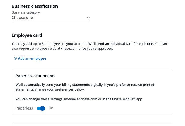 Chase business card application