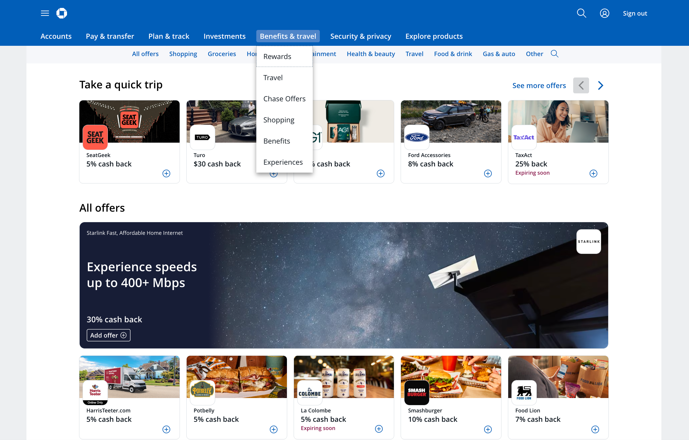 screenshot of Chase offers