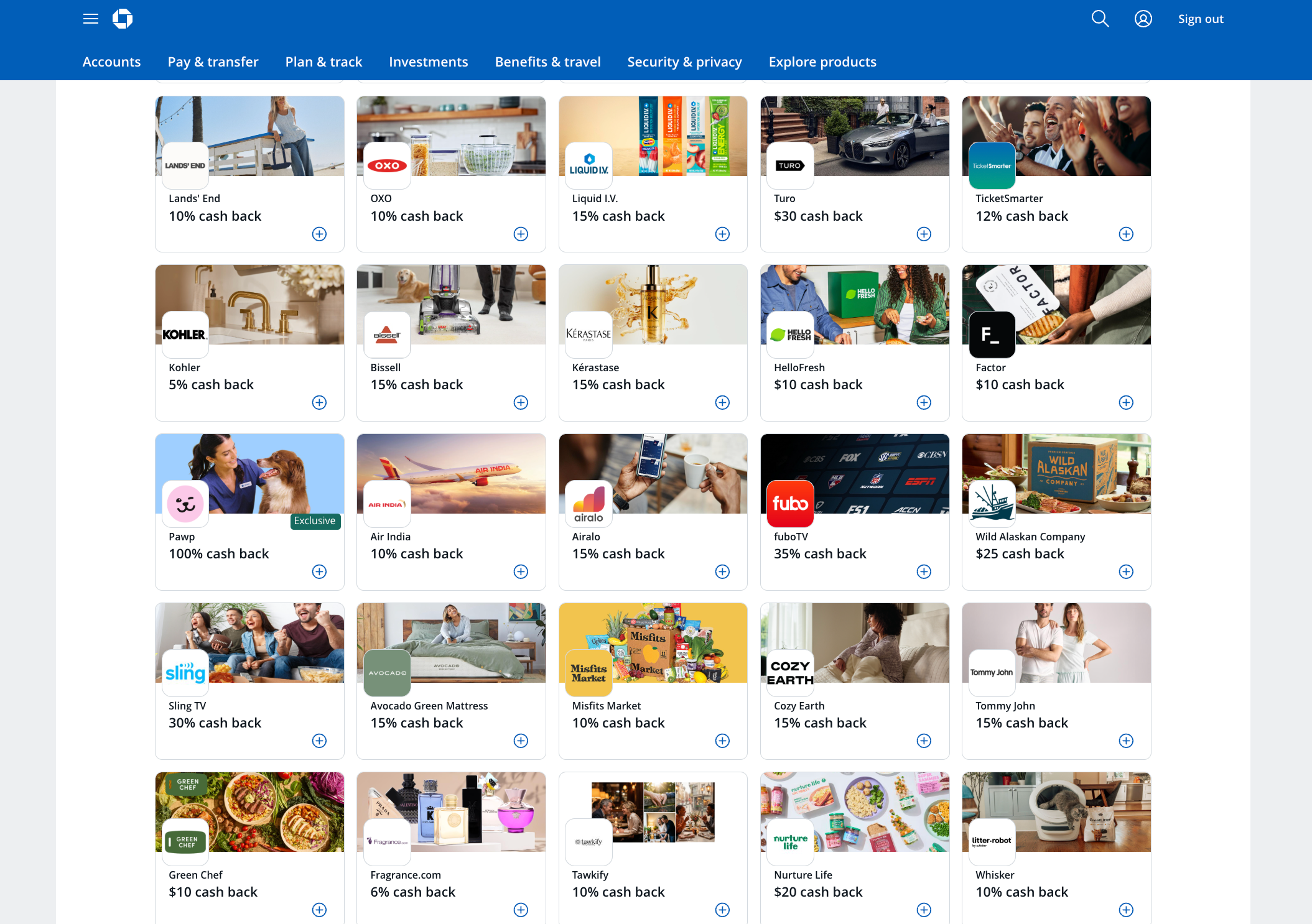 screenshot of Chase offers
