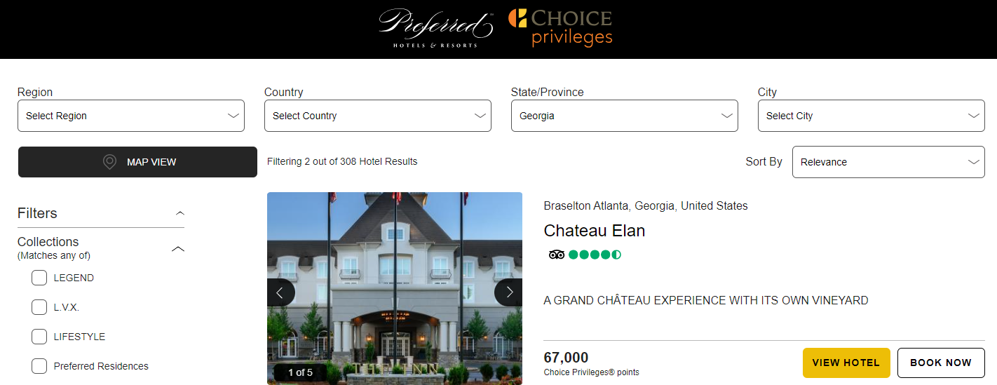 Booking Chateau Elan with Choice points