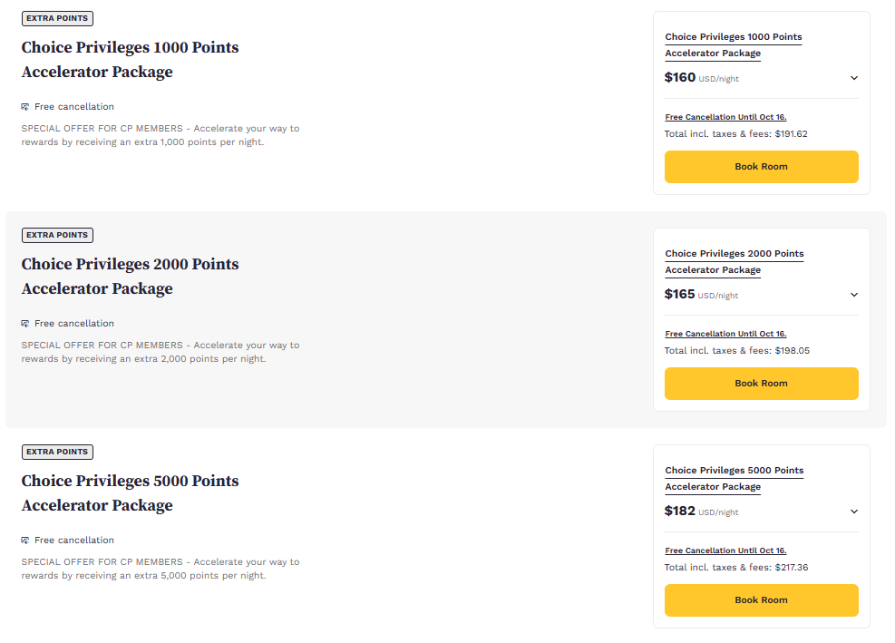 Choice points accelerator at booking