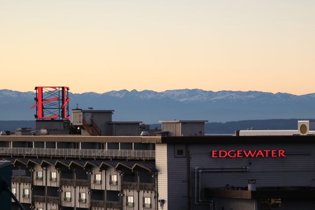 Edgewater Hotel in Seattle at sunset