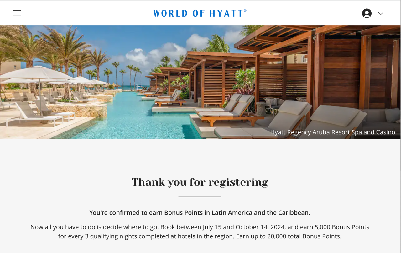 terms for Hyatt bonus points in Latin America and the Caribbean