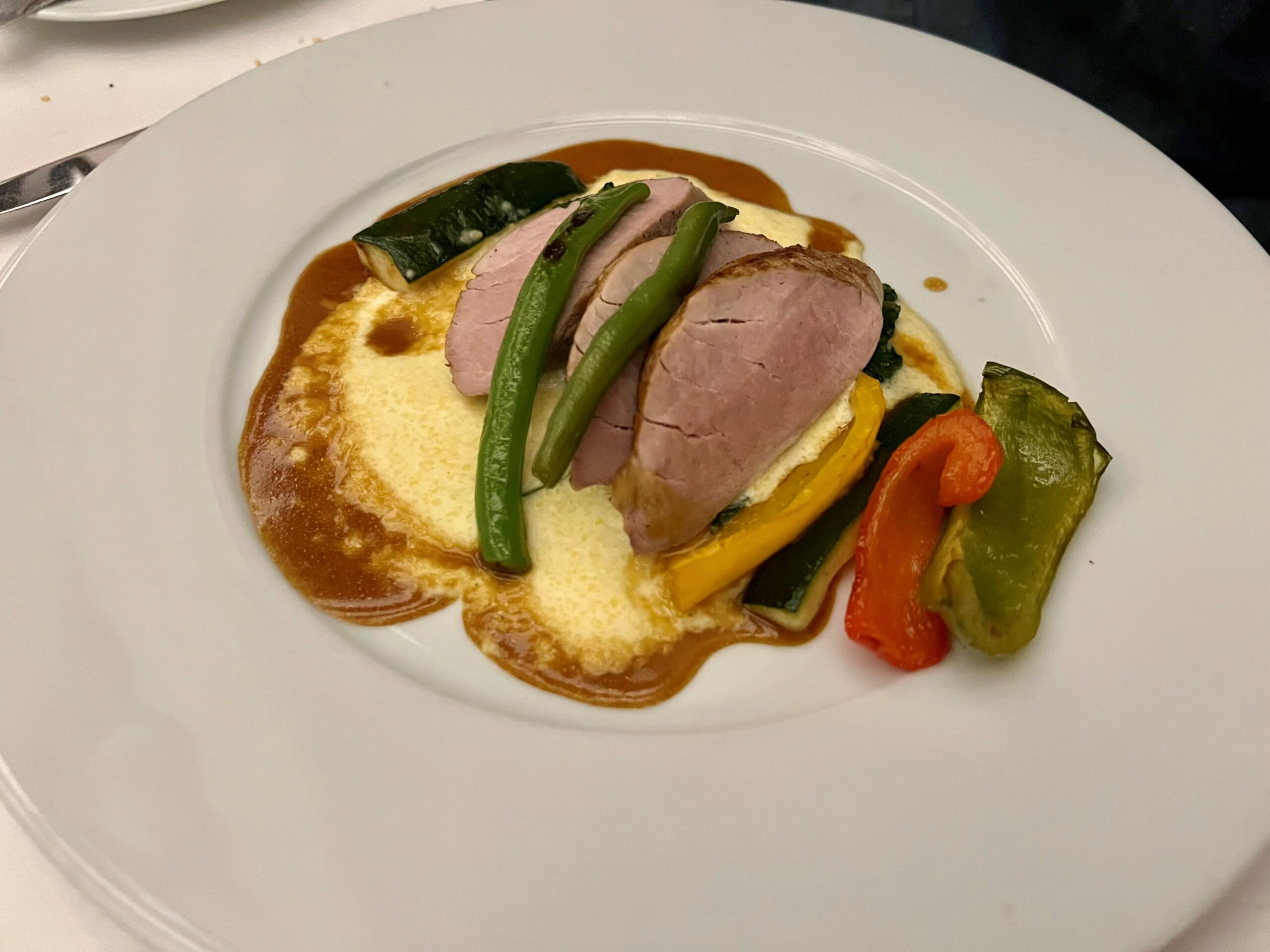 A pork and polenta dish on Seabourn Pursuit