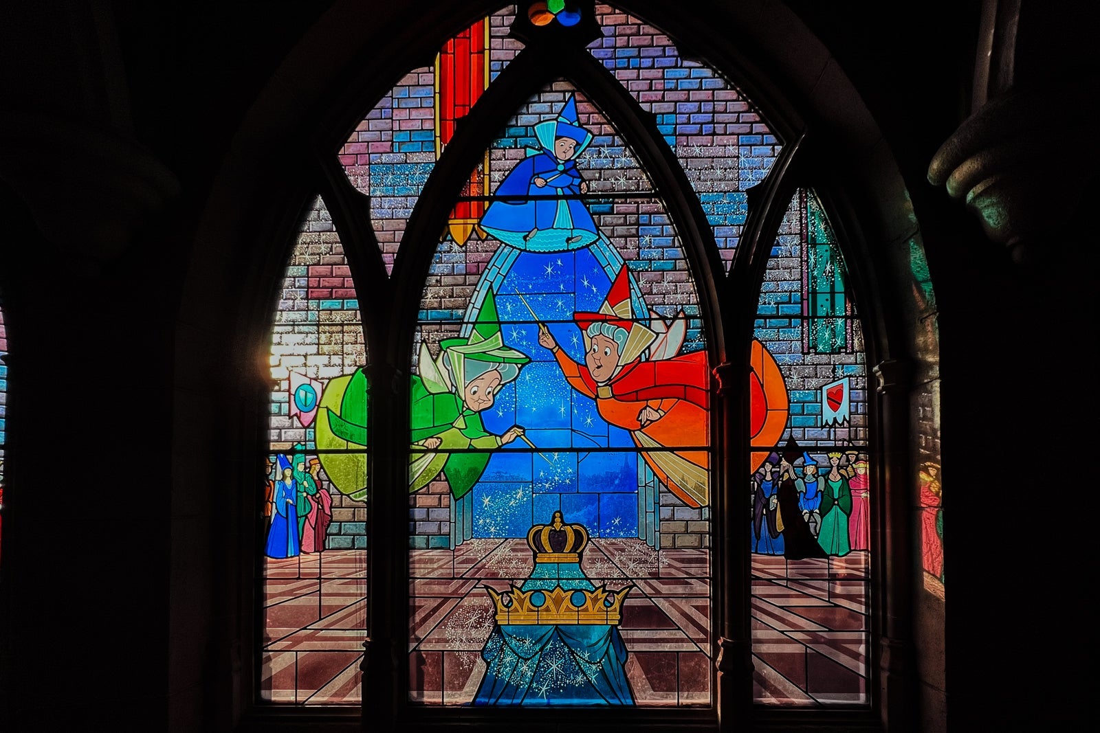 Stained glass window at Sleeping Beauty's Castle at Disneyland Paris