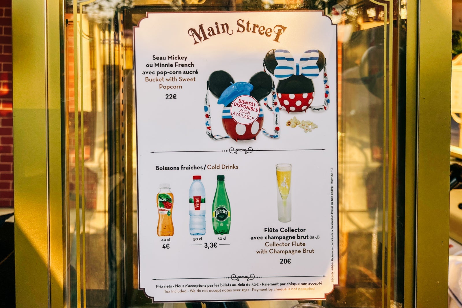 Beverage options at Disneyland Paris