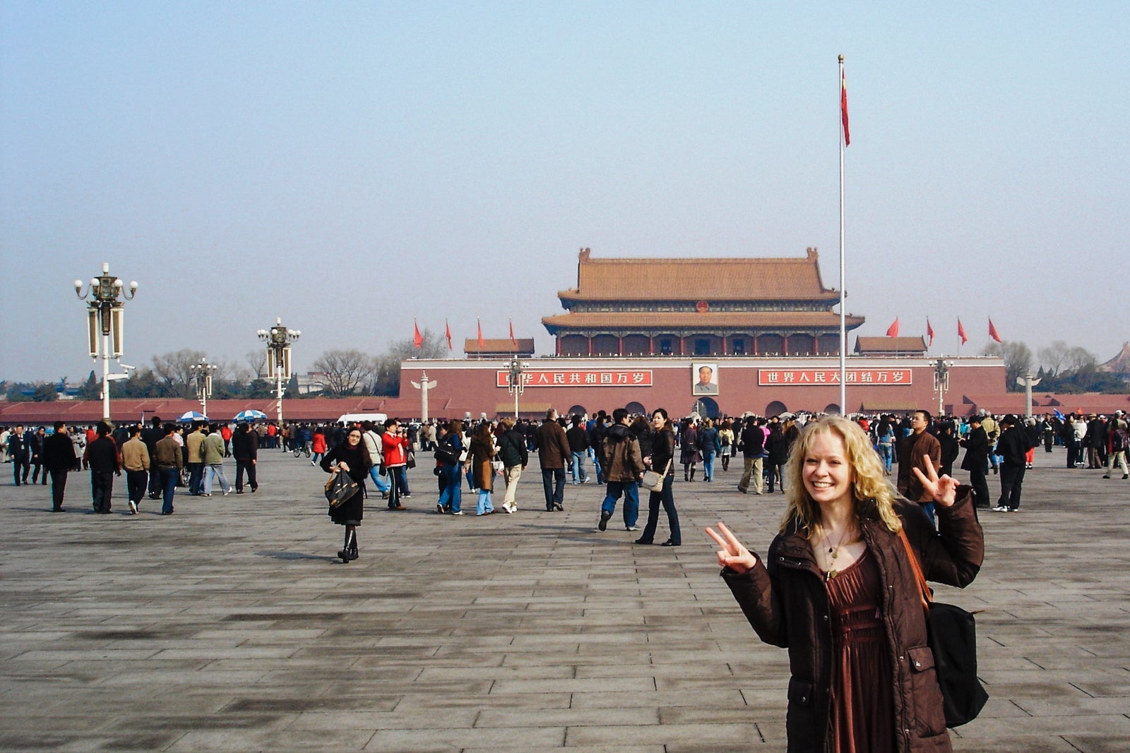 woman posing in Tiananmen Square