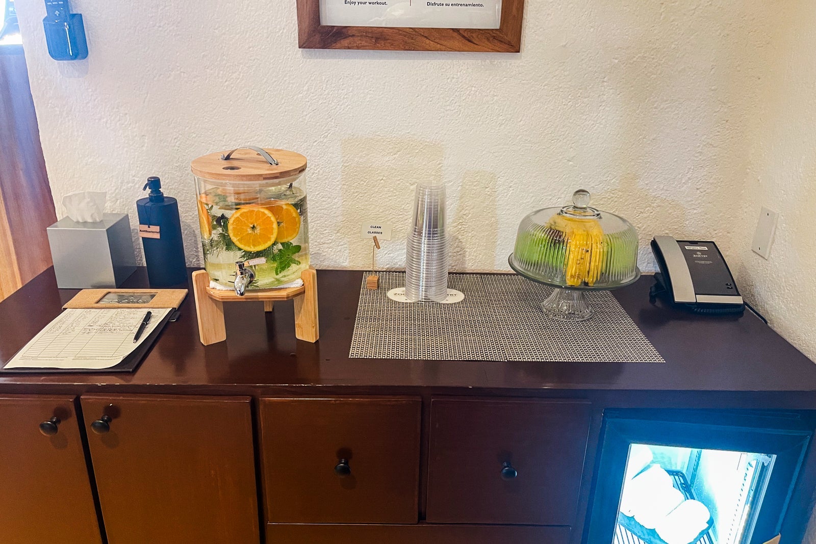 fruit-infused water and whole fruit at the gym. Zoetry Casa del Mar Los Cabos, Mexico