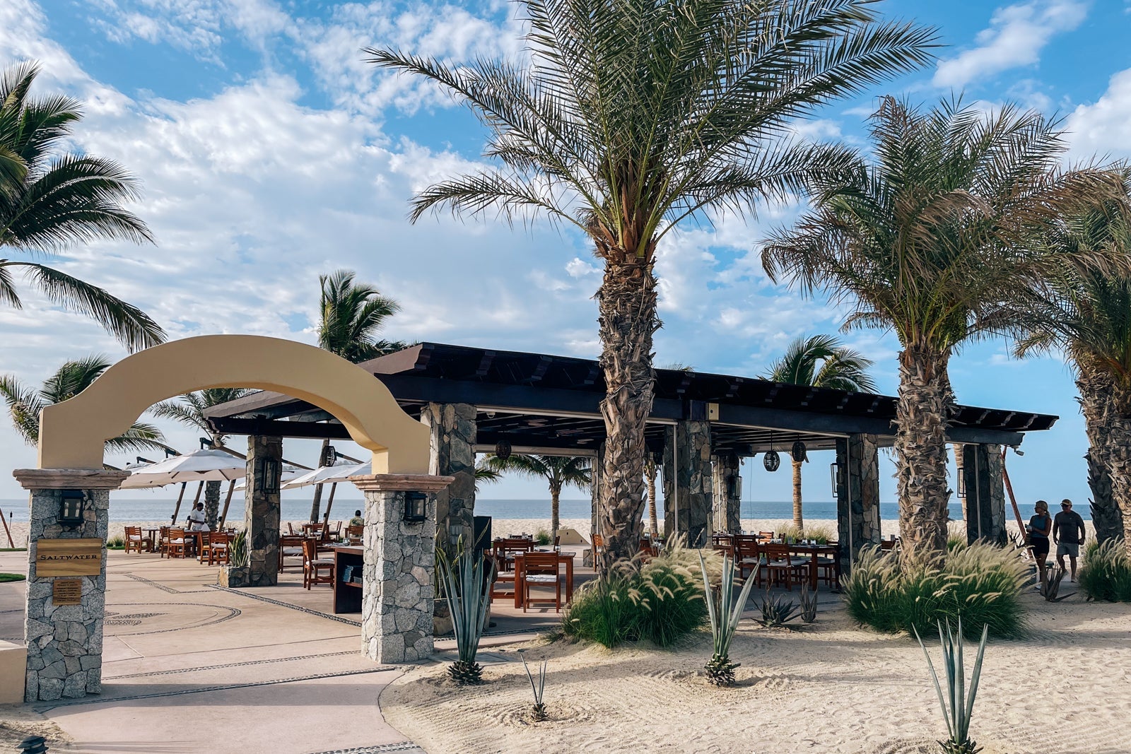 entrance to Saltwater, outdoor beachside restaurant at Zoetry Casa del Mar Los Cabos, Mexico