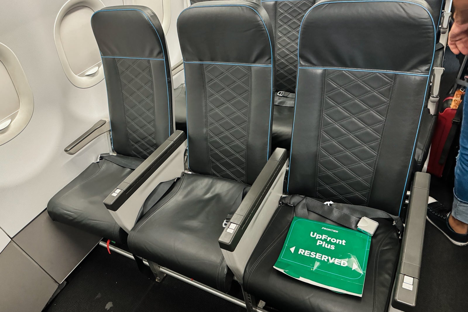Frontier Airlines' "UpFront Plus" product featuring a blocked middle seat
