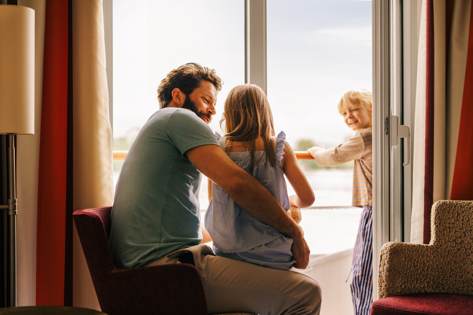 Family in river cruise cabin