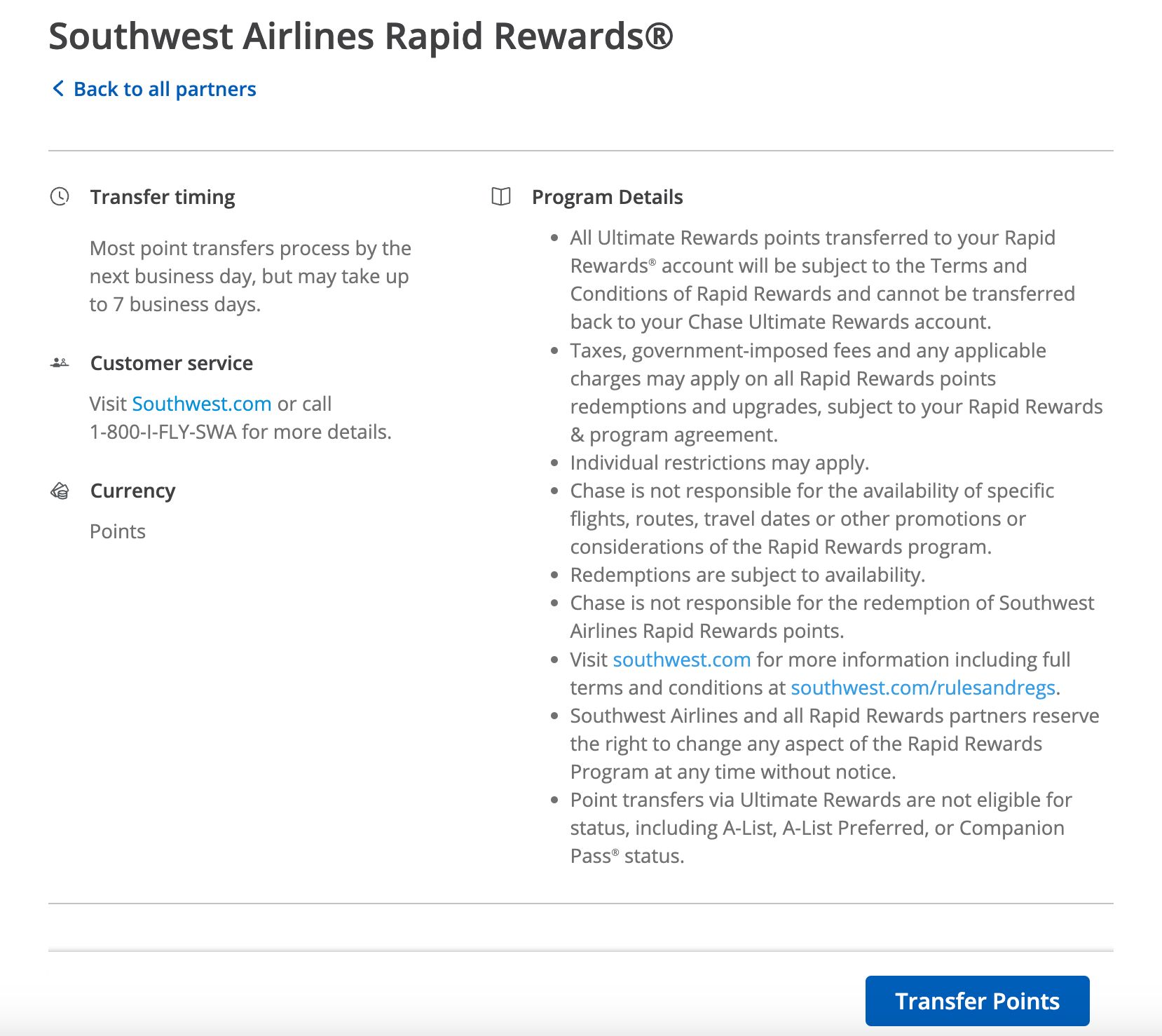 Southwest transfer fine print