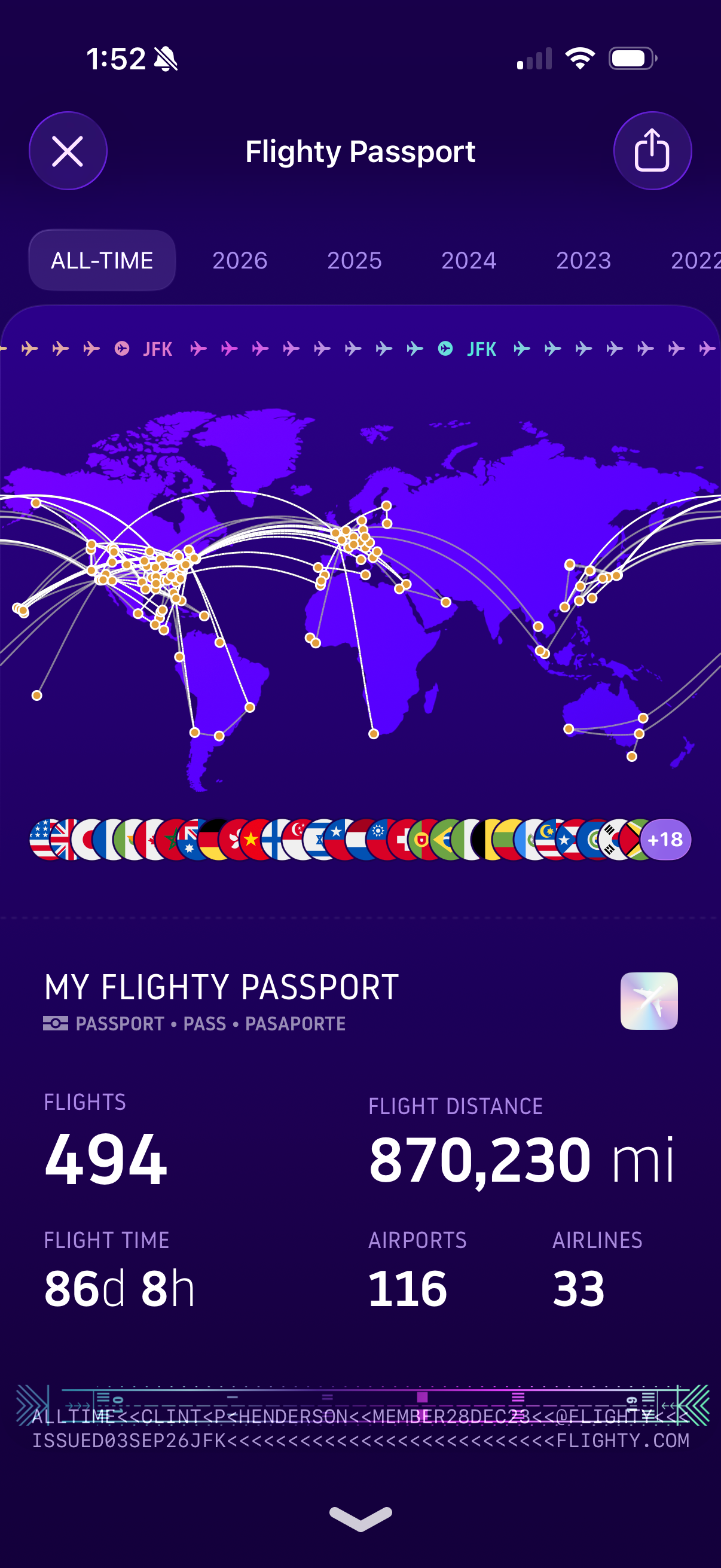 Flighty Passport's lifetime tracker. FLIGHTY