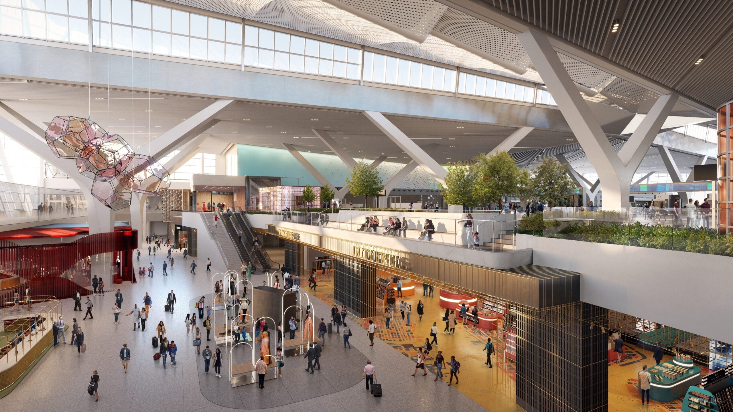 an artist's rendering of stores at the new Terminal One