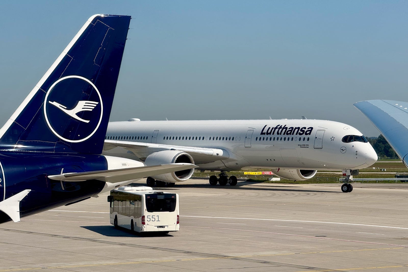 Lufthansa planes on the runway