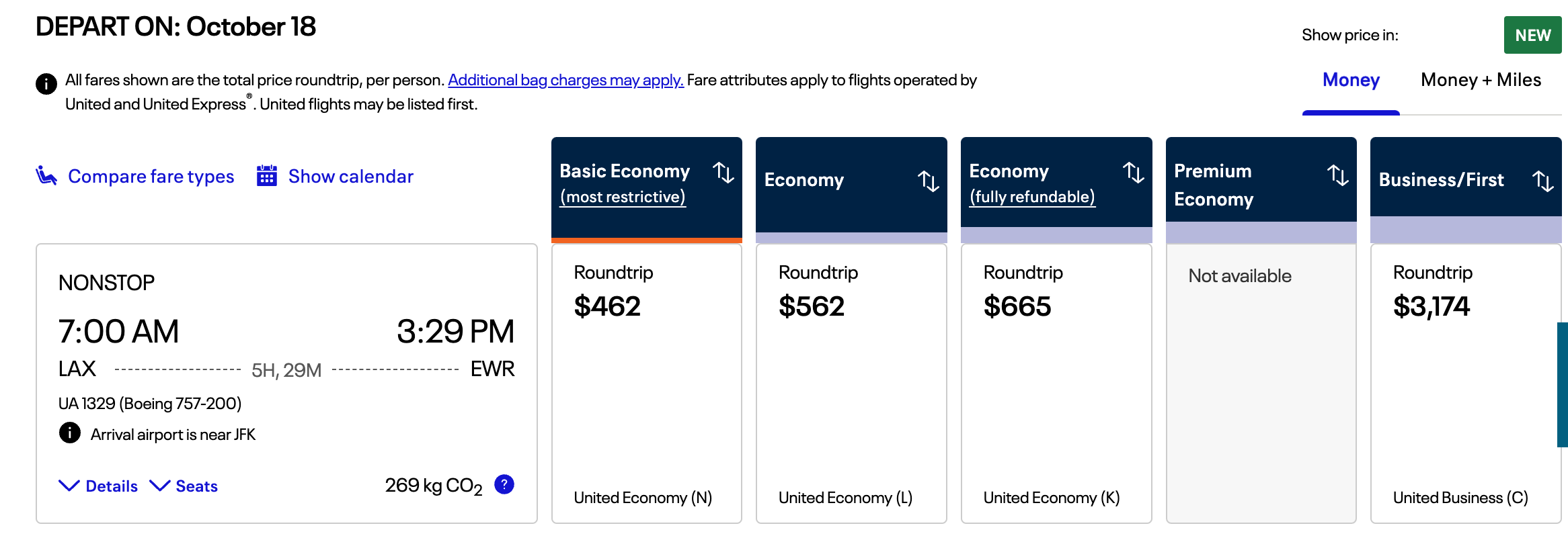 Cost of a flight from Los Angeles to Newark on United