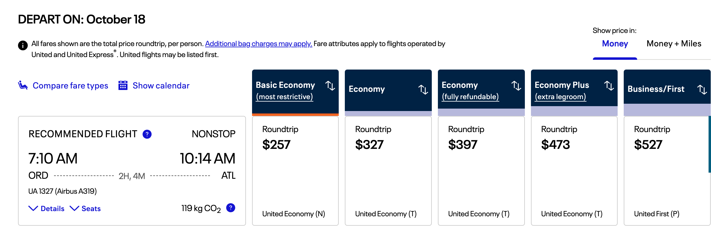 Cost of a flight from Chicago to Atlanta on United