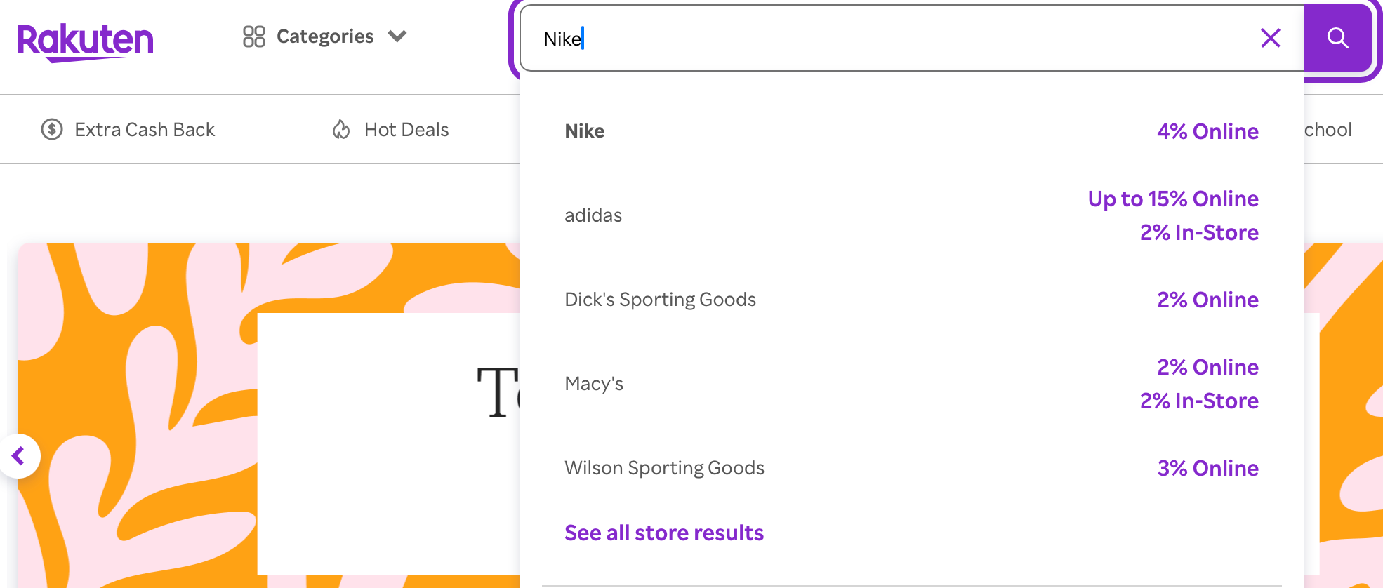 Searching Rakuten for a retailer