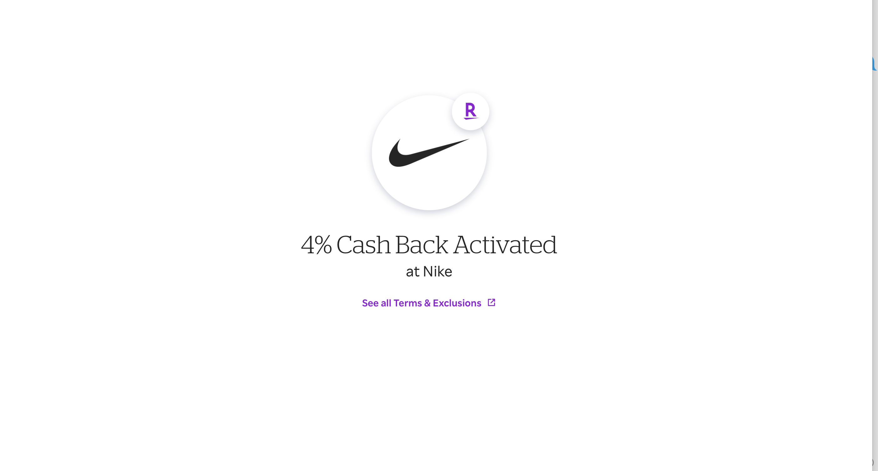Cash back being activated at Nike