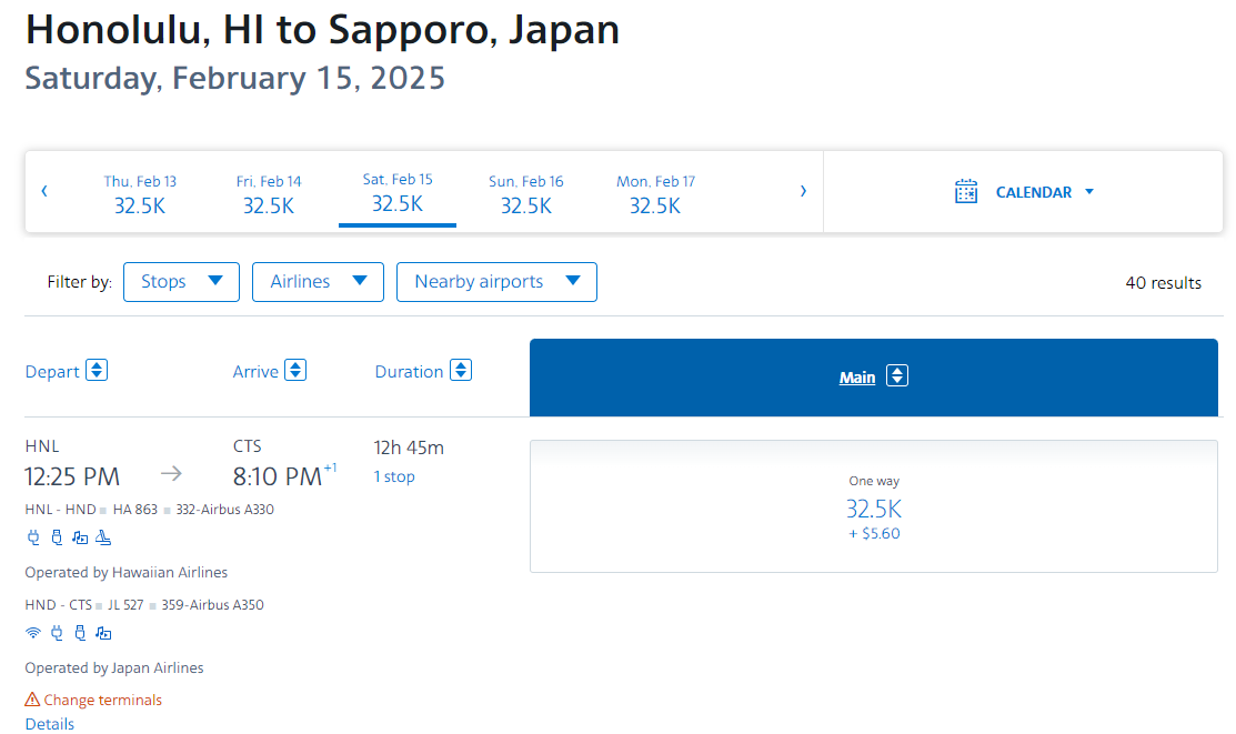 Redeeming American miles for Hawaiian and Japan Airlines flights