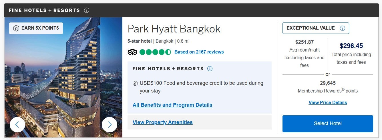 A hotel result through Amex Travel