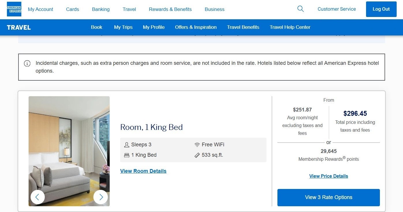 A room option you might see while booking a stay through the Amex Fine Hotels + Resorts program