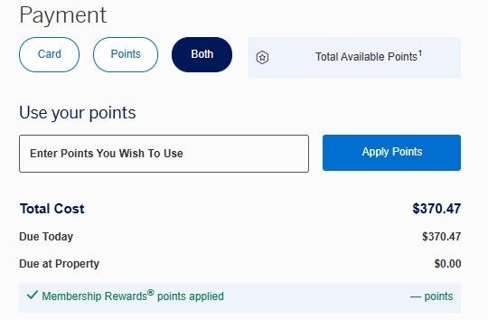 Pay with points option when booking a Fine Hotels + Resorts stay