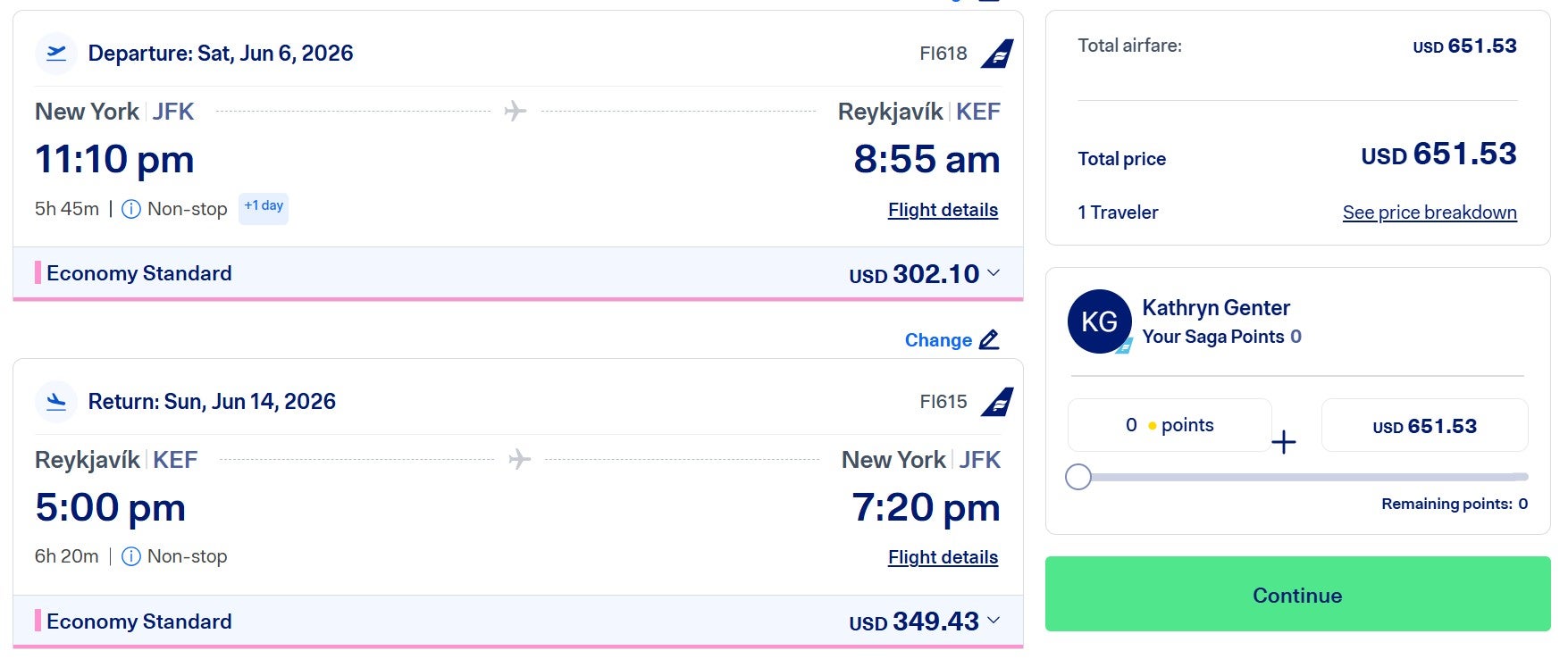 Icelandair option to redeem points when booking a flight