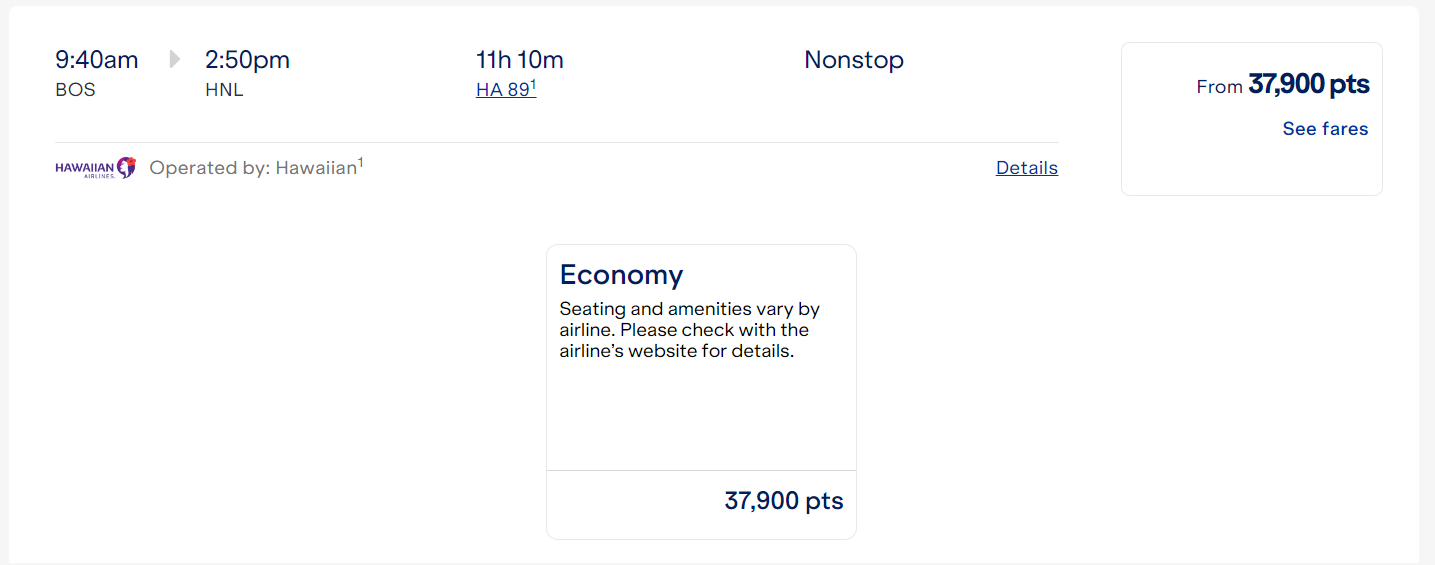 Redeeming JetBlue points for Hawaiian Airlines