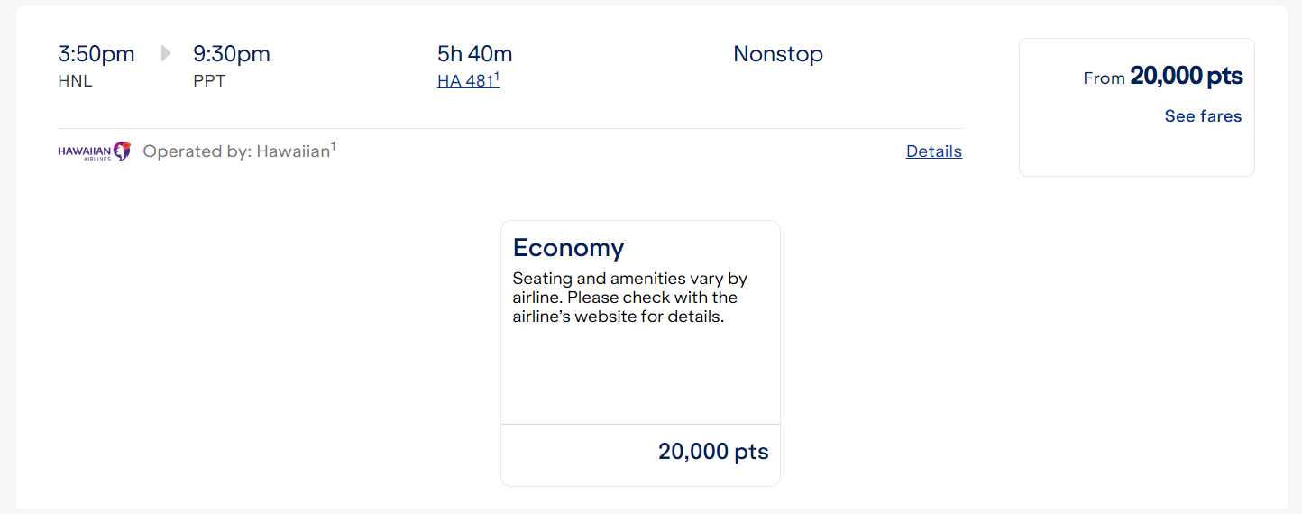 Redeeming JetBlue points for Hawaiian Airlines