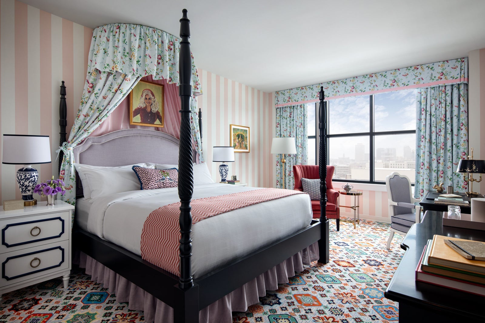 hotel room with many colors and patterns
